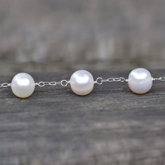 925 Sterling Silver Pearl Bracelet Station Bracele - Picture 4 of 6